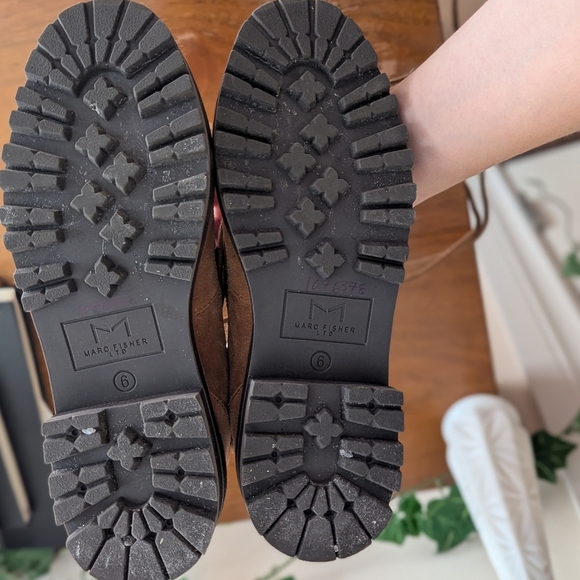 MARC FISHER Izzie Boot Shearling Suede Light Tan Brown Lugsole Lace Up Lizzie 6 - Picture 15 of 16